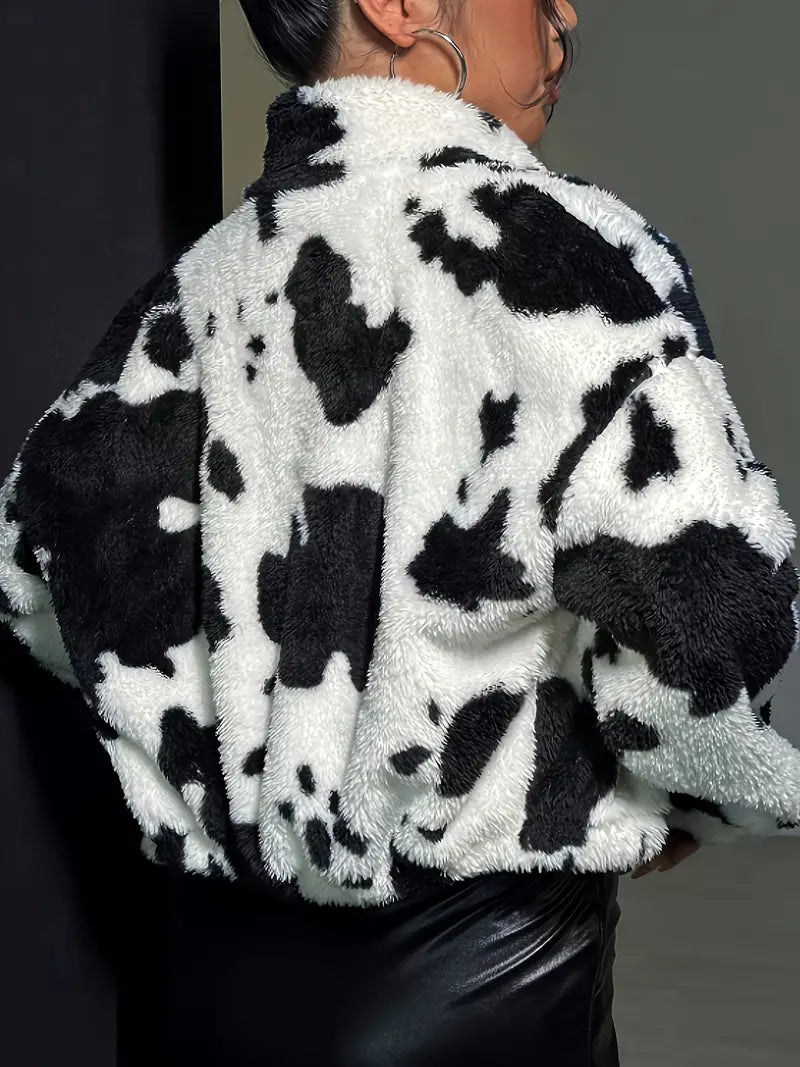 Kenya – Gemütliche Jacke mit Reißverschluss im Kuh-Print
