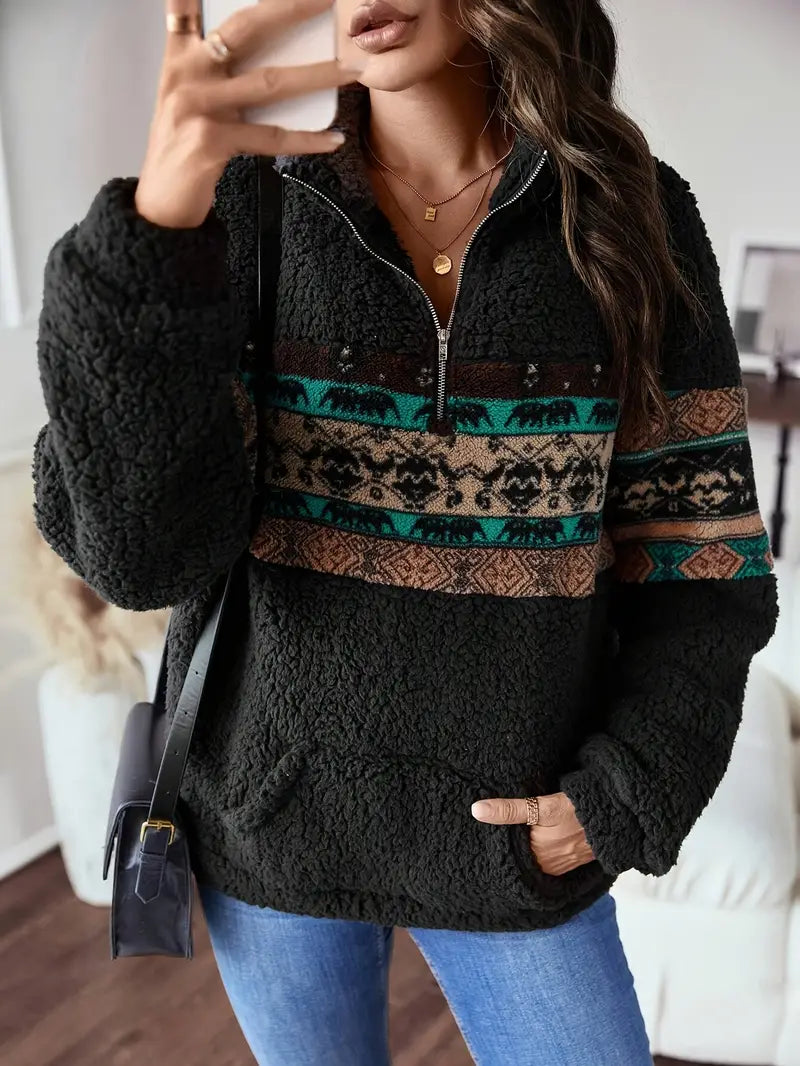Courtney - Gewebtes Teddy-Sweatshirt mit Reißverschluss am Kragen