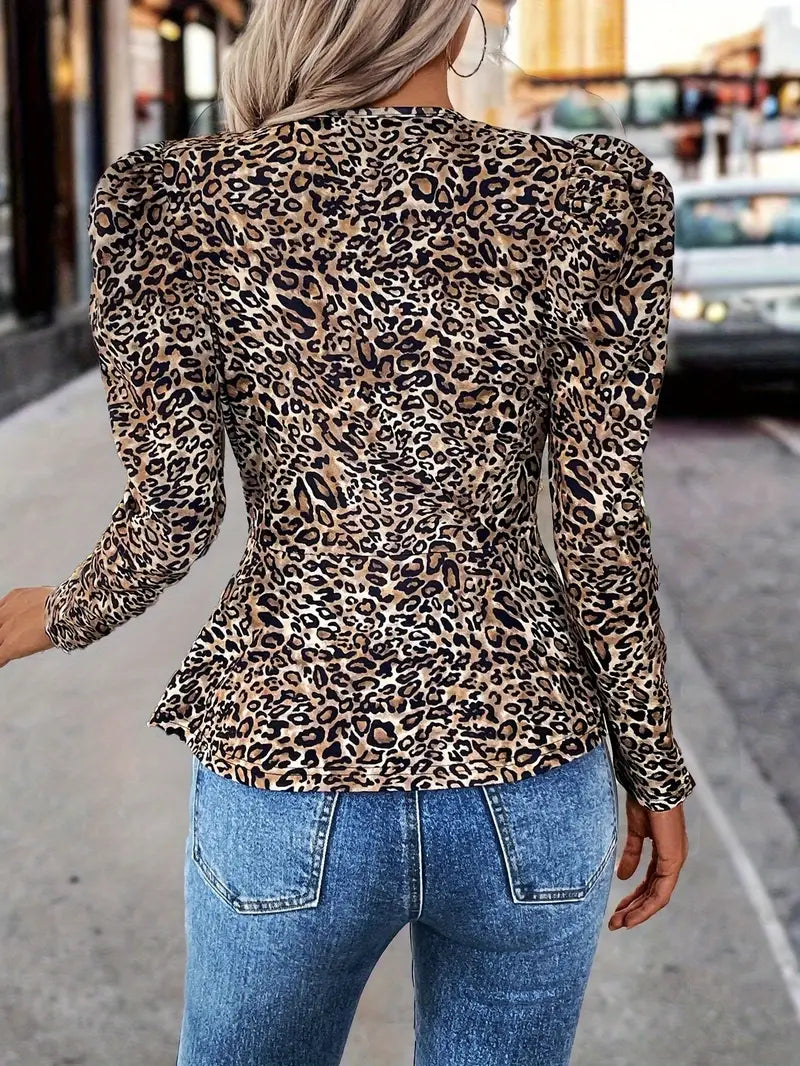 Ivy – Elegante Jacke mit Puffärmeln und Leopardenmuster