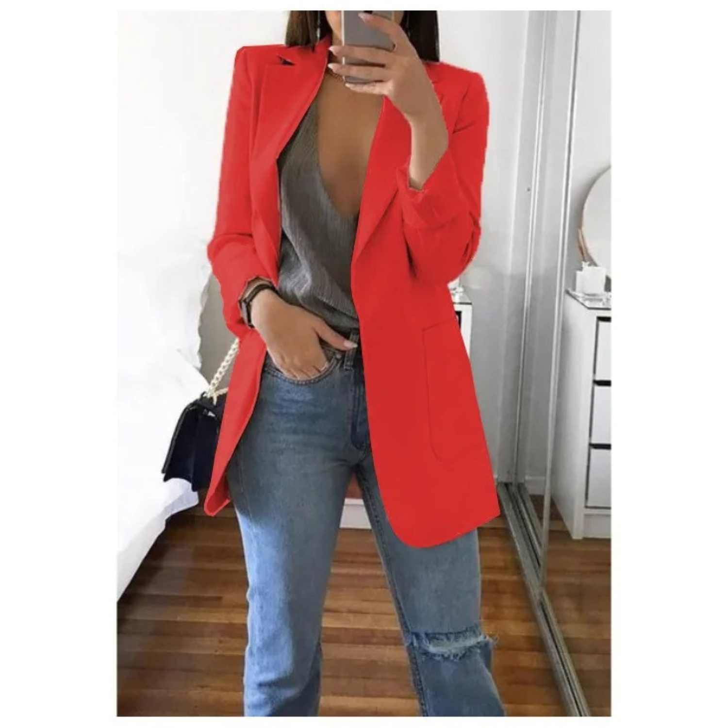 Modischer langer Blazer in Khaki für Damen - MODA