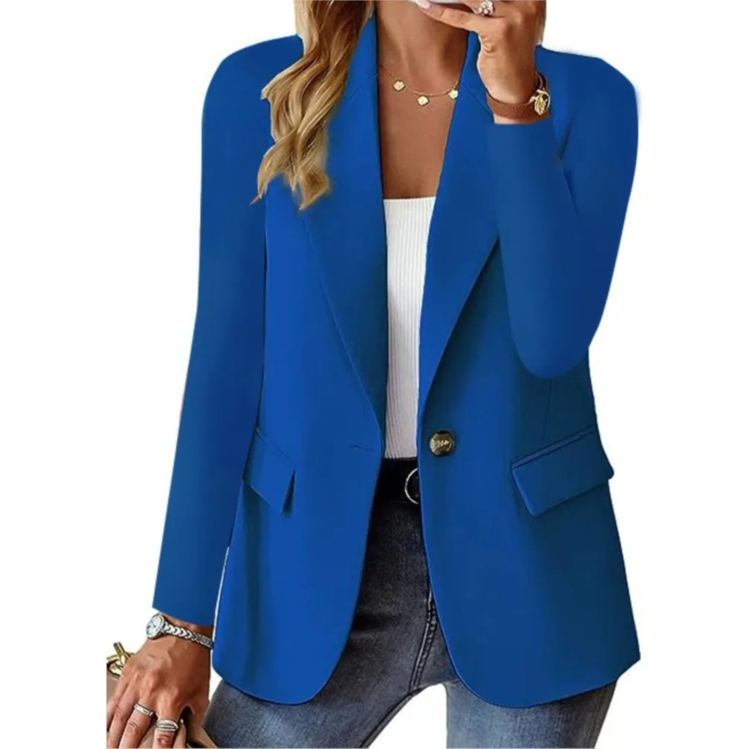 Eleganter Damenblazer mit langen Ärmeln und schmaler Tasche - Schick und lässig mit Gürtel