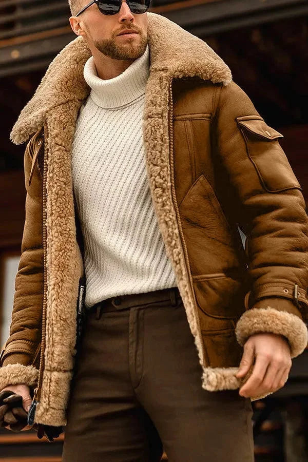 Elegante camelfarbene Lederjacke für Herren - Trendiger und gestohlener Stil