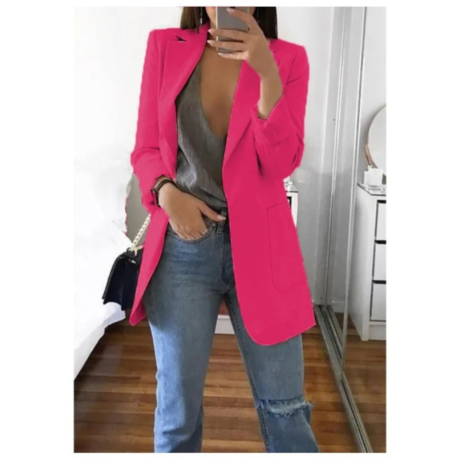Modischer langer Blazer in Khaki für Damen - MODA