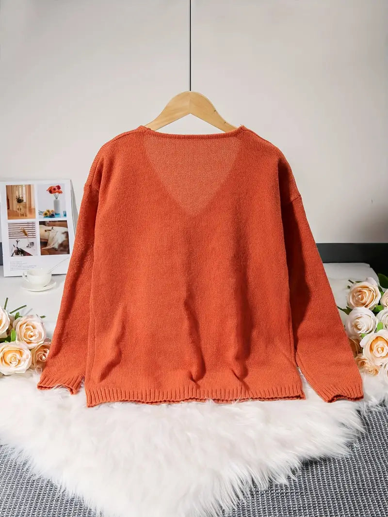Hannie – Gestrickter Pullover mit V-Ausschnitt