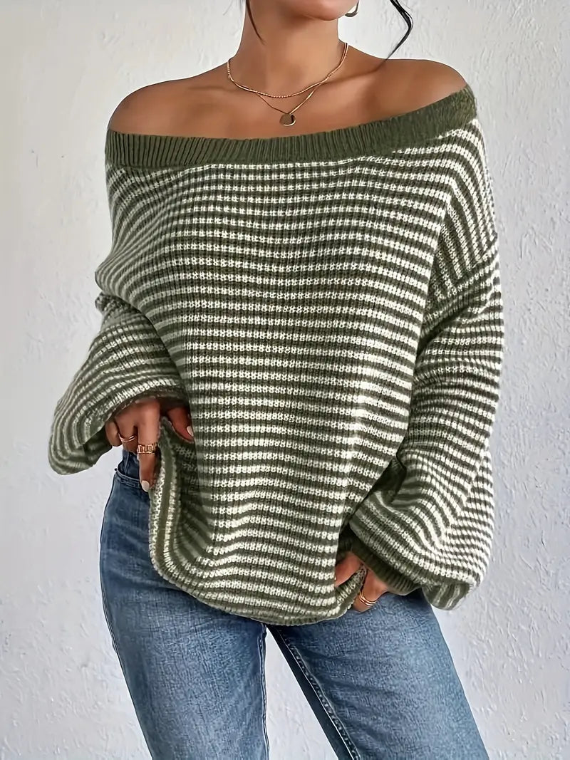 Elly – Gestrickter Pullover mit Rundhalsausschnitt und Puffärmeln