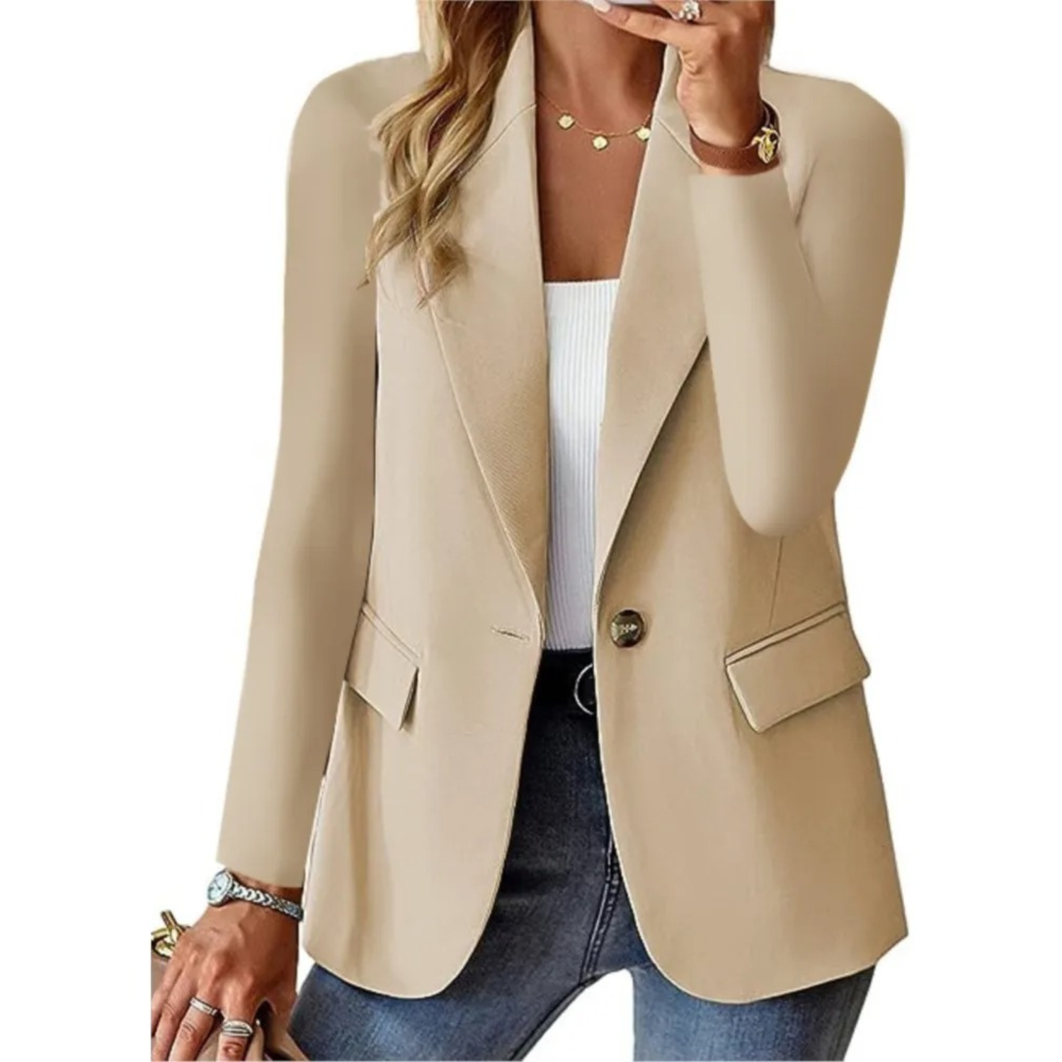 Eleganter Damenblazer mit langen Ärmeln und schmaler Tasche - Schick und lässig mit Gürtel