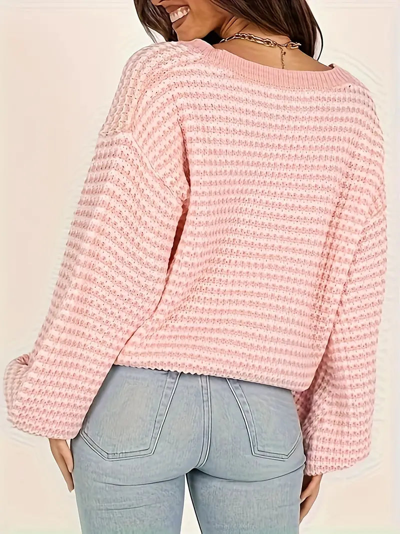 Elly – Gestrickter Pullover mit Rundhalsausschnitt und Puffärmeln