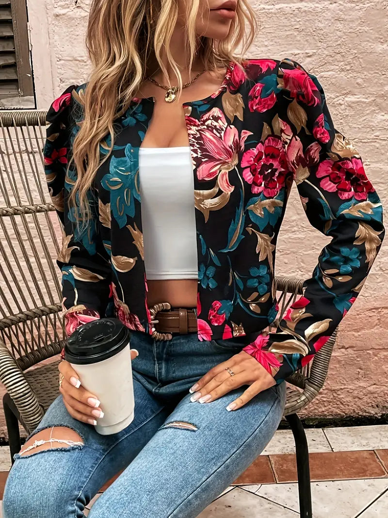 Shauna – Jacke mit Blumenmuster und offener Vorderseite