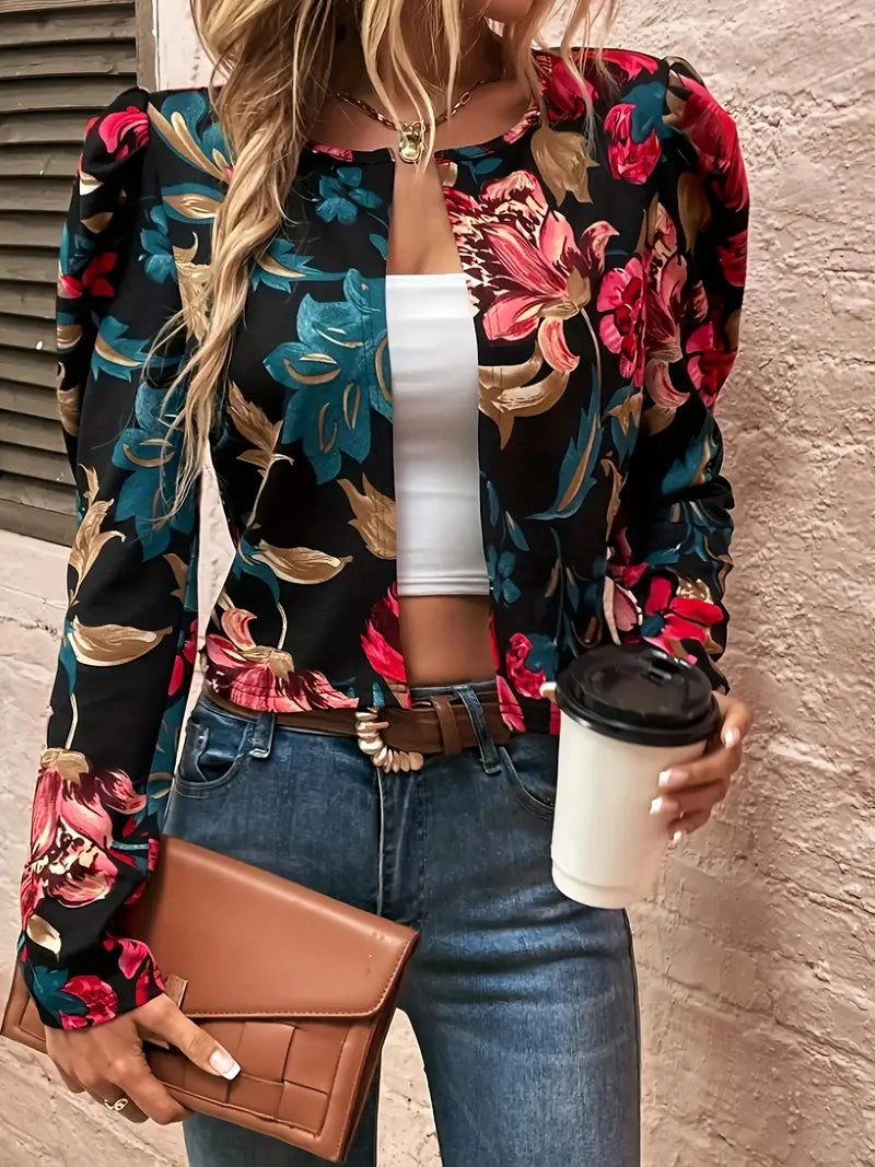 Shauna – Jacke mit Blumenmuster und offener Vorderseite