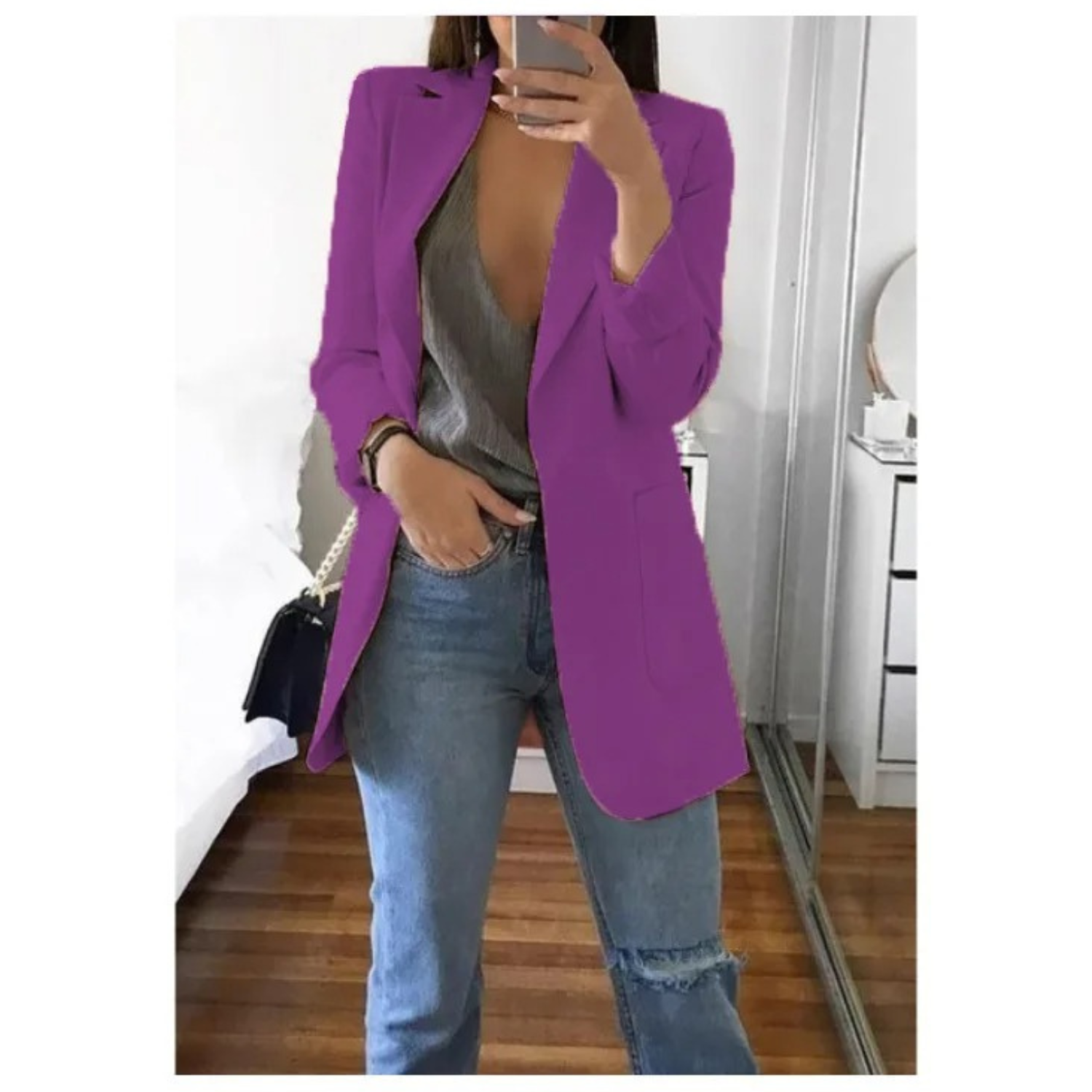Modischer langer Blazer in Khaki für Damen - MODA