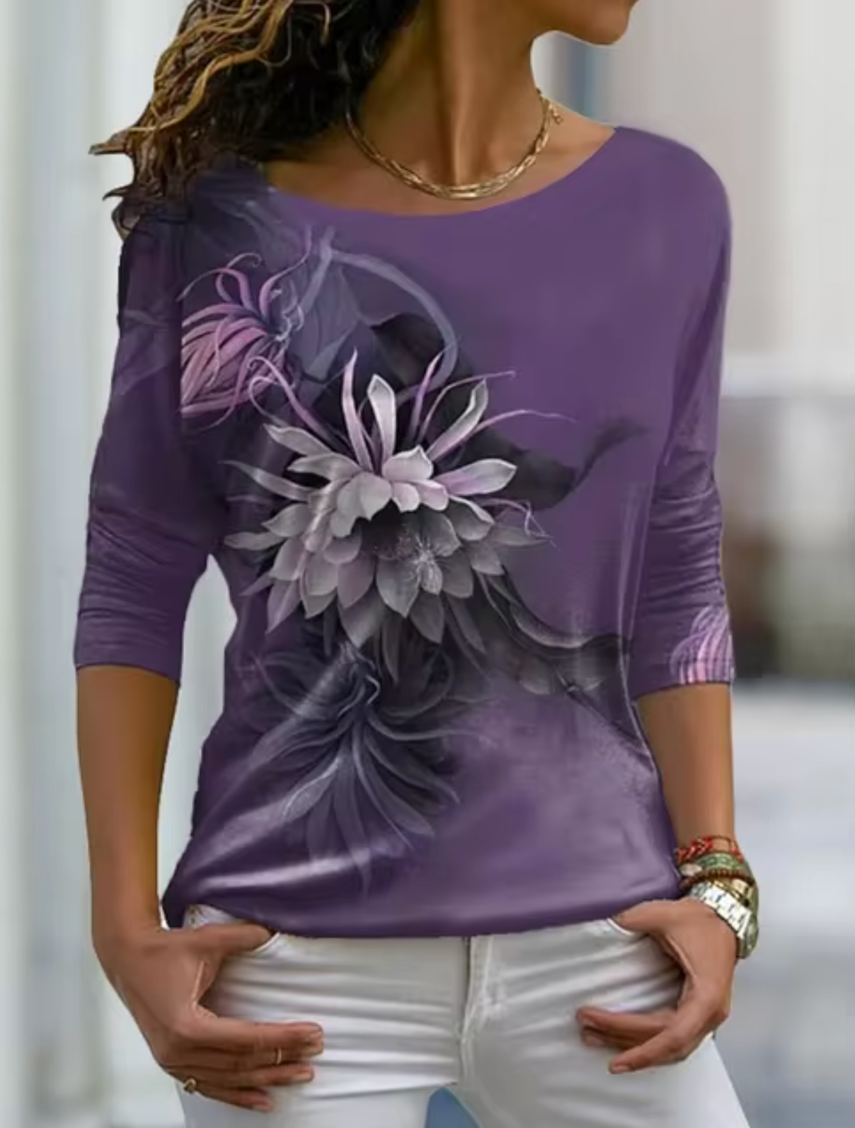 Tisha – Stilvolles Langarm-T-Shirt mit Blumendruck