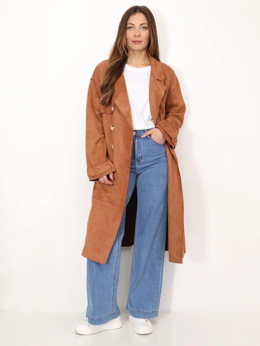 WinterGlanz - Klassischer Wildleder-Trenchcoat für stilvolle Eleganz