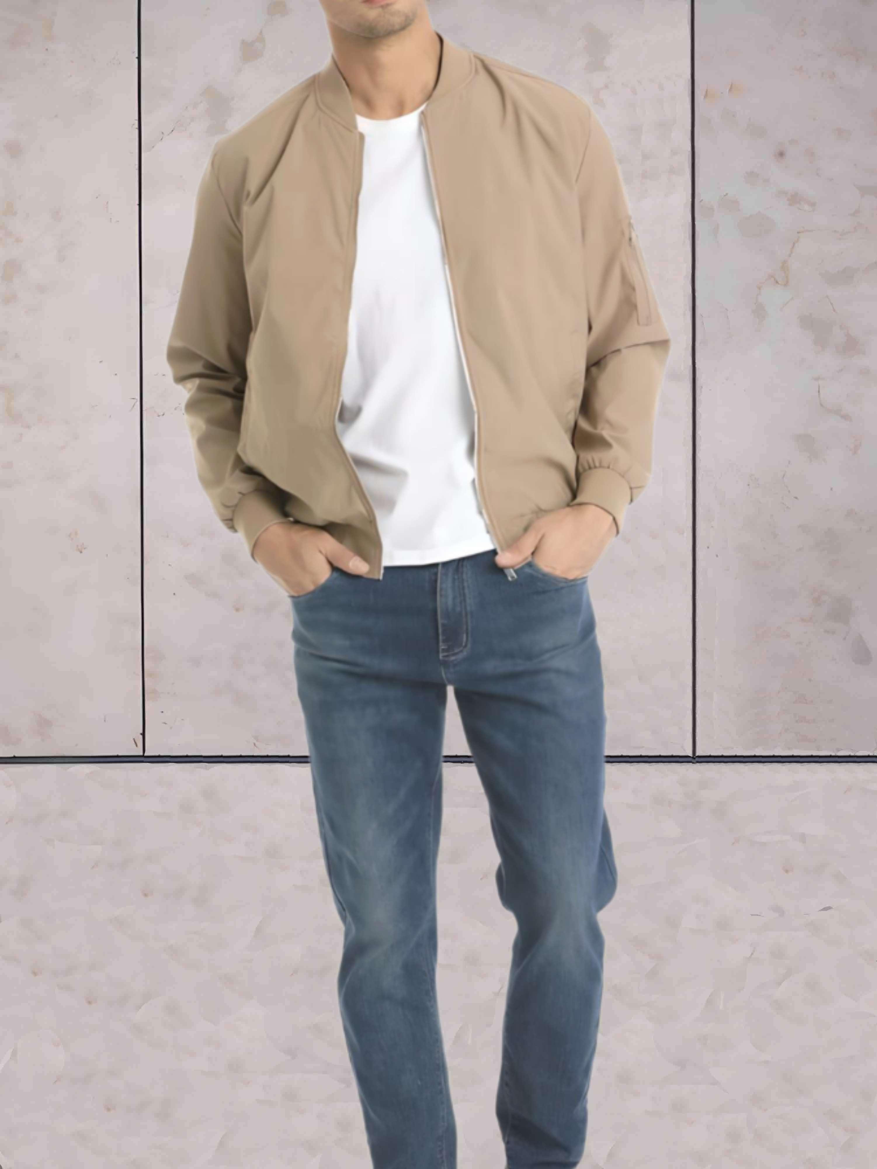 Andy - Einfache Polyesterjacke mit Stehkragen und Reißverschluss