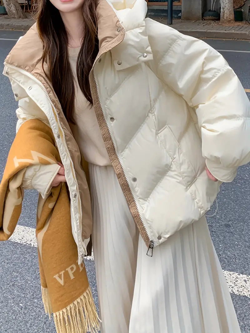 Elegante Damen-Fleece-Winterjacke mit langen Ärmeln, einfarbig, klassischer und zeitloser Stil