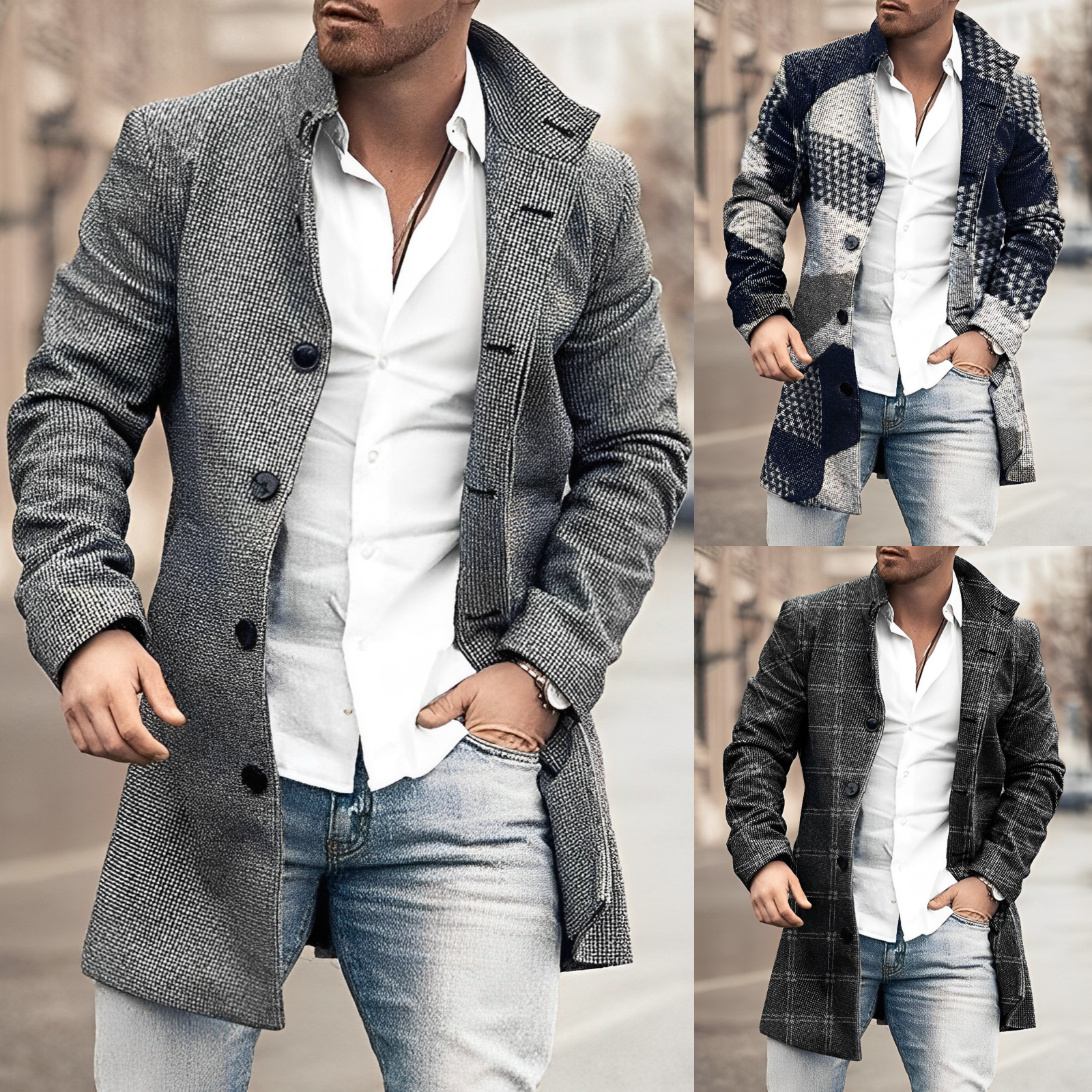 Eleganter und moderner Wollmantel mit stilvollen Knöpfen für Herren