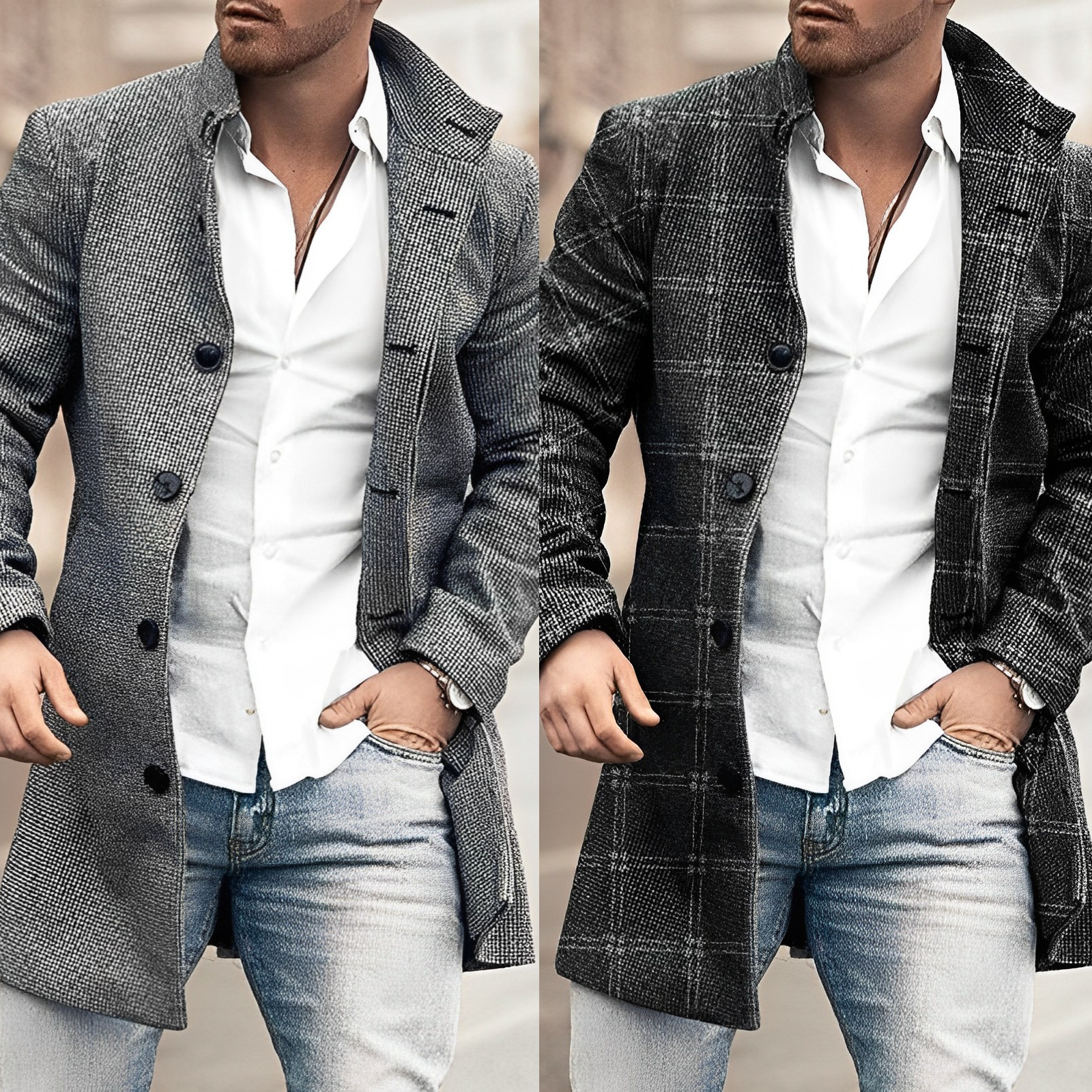 Eleganter und moderner Wollmantel mit stilvollen Knöpfen für Herren
