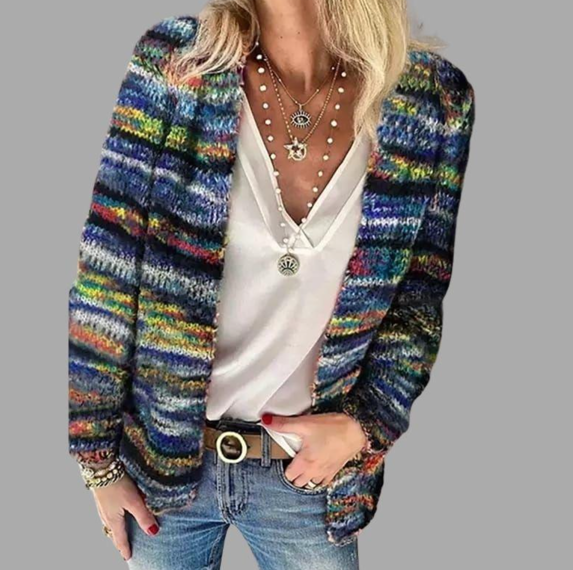 Jessika - Stylische und bunte Strick-Jacke