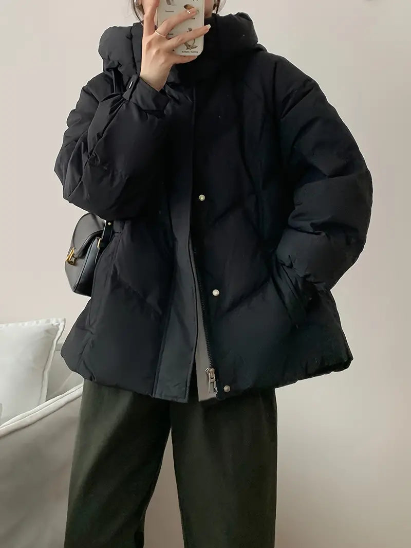 Elegante Damen-Fleece-Winterjacke mit langen Ärmeln, einfarbig, klassischer und zeitloser Stil