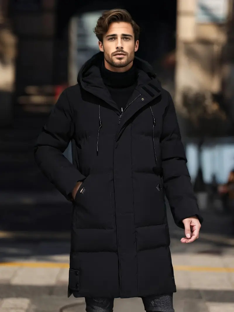 Herren Casual Winterjacke mit langen Ärmeln, einfarbig und mit eleganter Kapuze