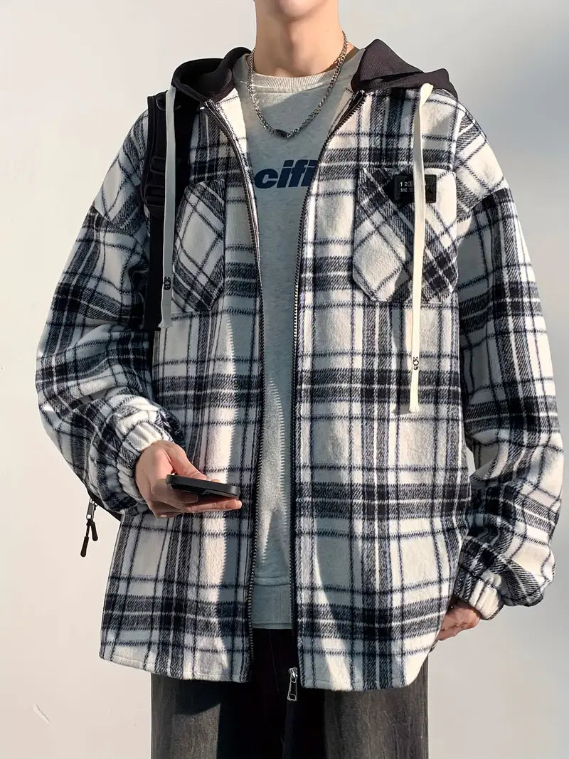 Vintage karierte Herren Kapuzenjacke - Bequemer lässiger Baumwollkomfort