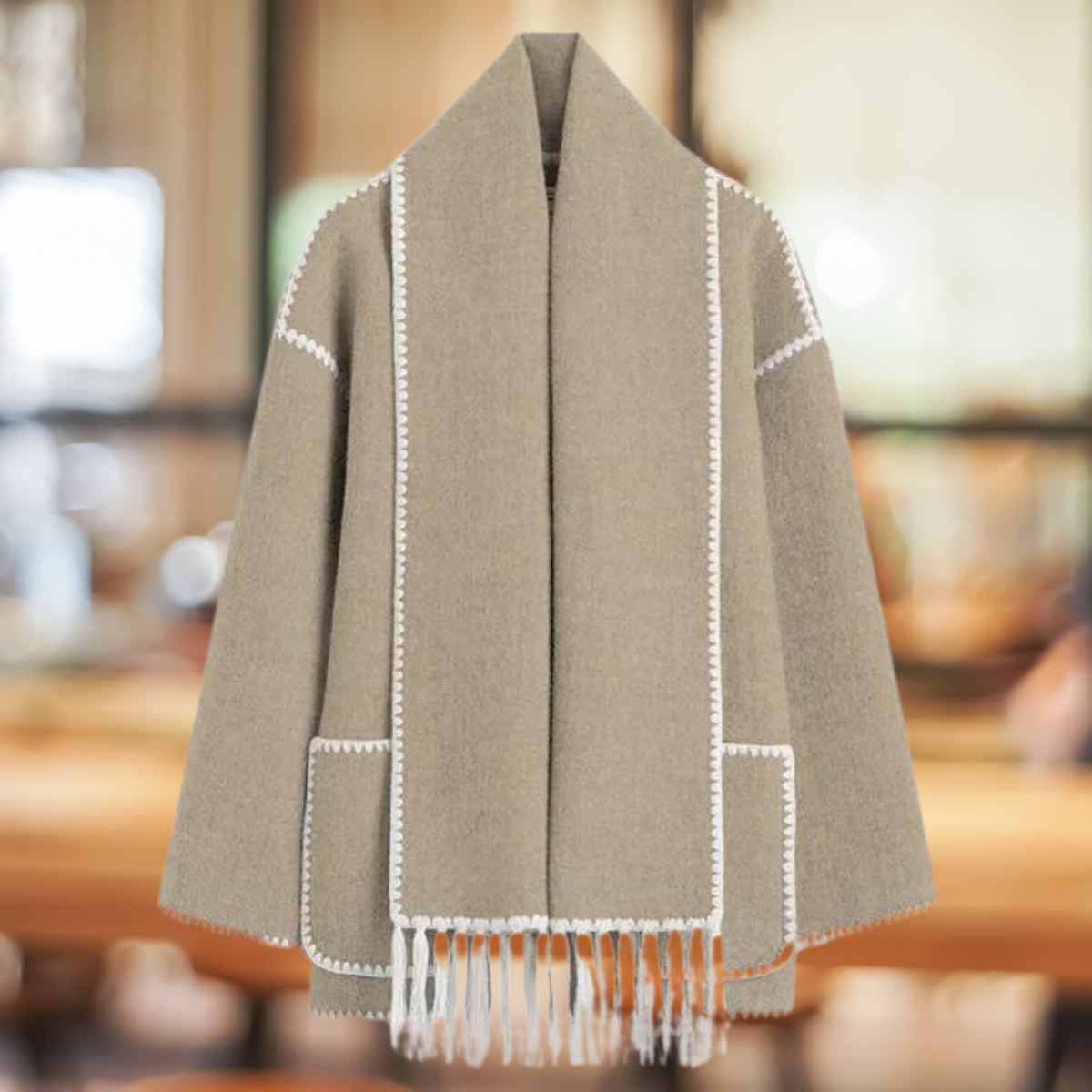 Schicker langer Blazer mit einfacher Knopffront und passendem Schal