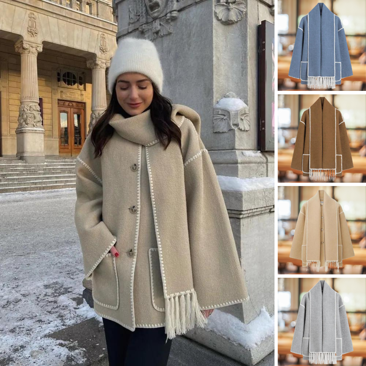 Schicker langer Blazer mit einfacher Knopffront und passendem Schal
