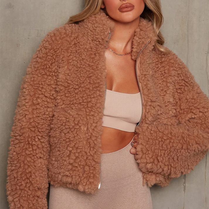 Beary - Stylische Damen-Plüschjacke mit Reißverschluss