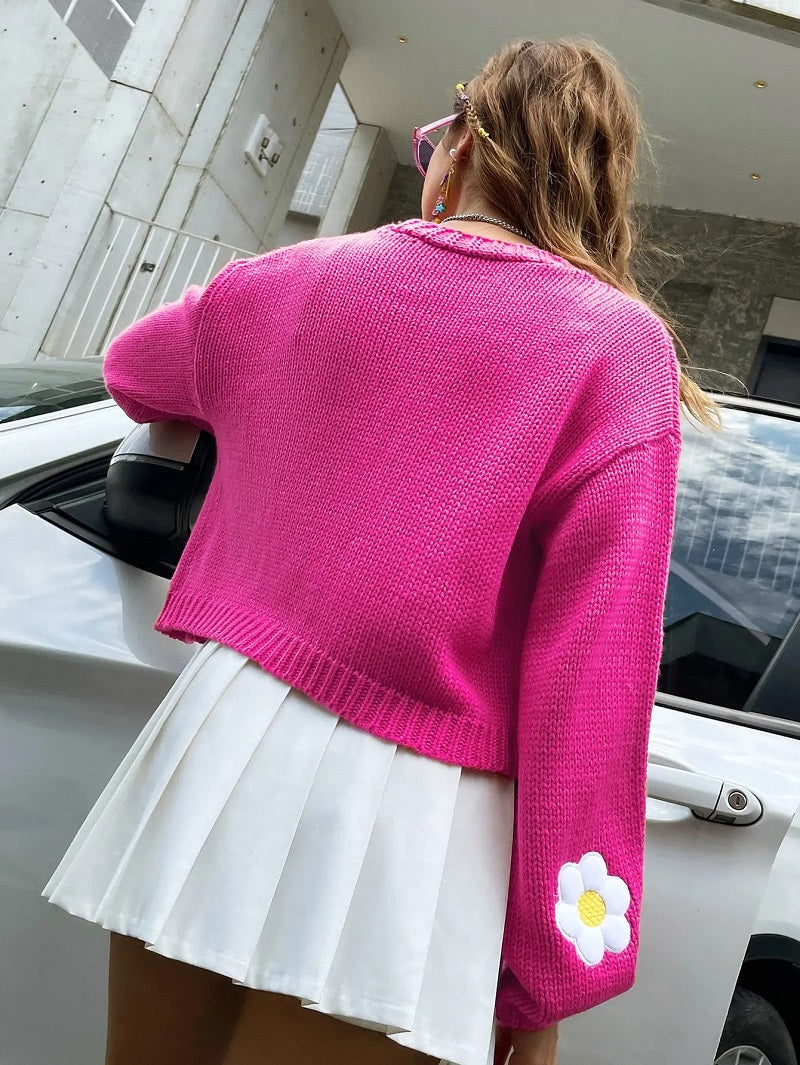  BlütenStrick – Floral gestrickte Strickjacke für Damen