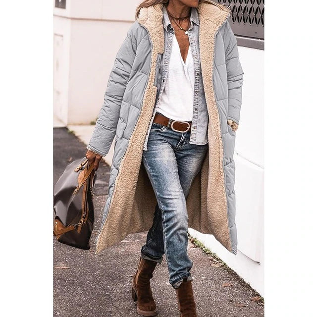 DualWarm – Wendbare lange Pufferjacke mit Kapuze für doppelte Flexibilität