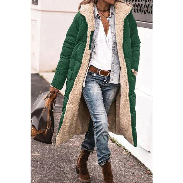 DualWarm – Wendbare lange Pufferjacke mit Kapuze für doppelte Flexibilität