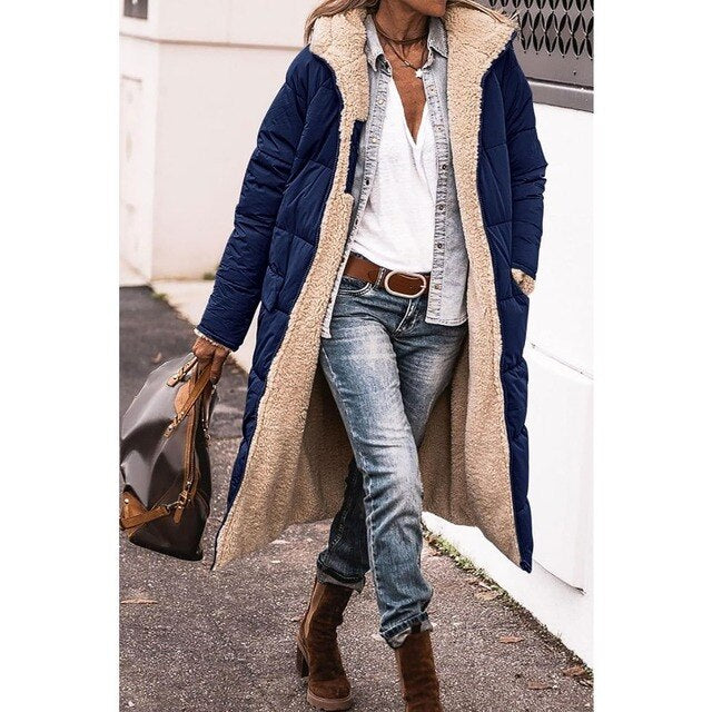 DualWarm – Wendbare lange Pufferjacke mit Kapuze für doppelte Flexibilität