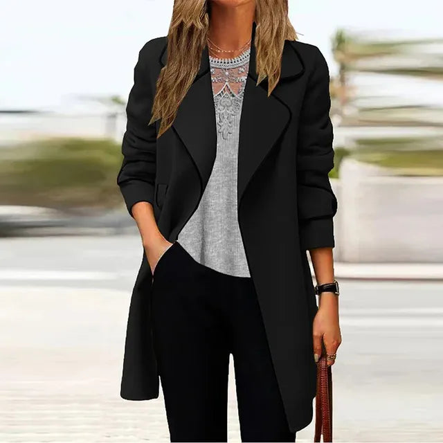 StilLang – Eleganter langer Damenmantel mit zeitlosem Chic