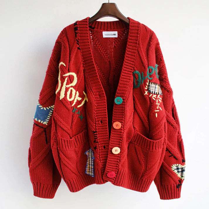 Ella - Strickjacke mit patchwork-akzenten