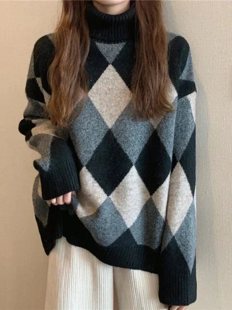 Eunice - Pullover mit hohem Halsausschnitt im Schachbrettmuster