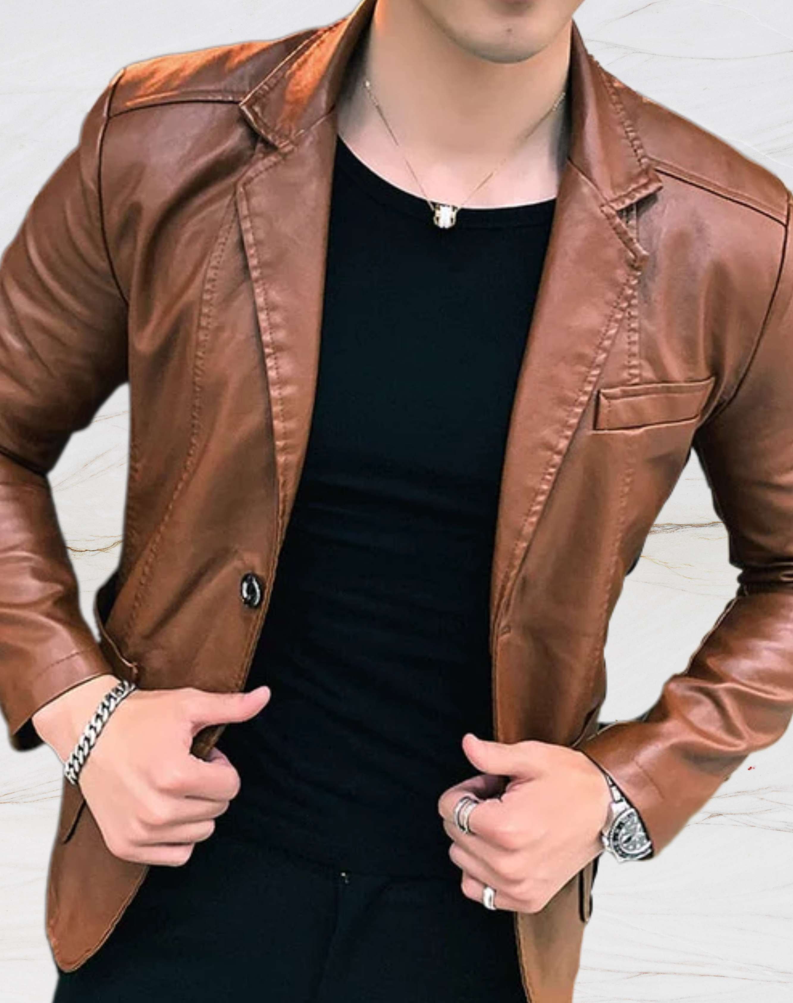 SlimFit Leather – Lässige, schmal geschnittene Lederjacke
