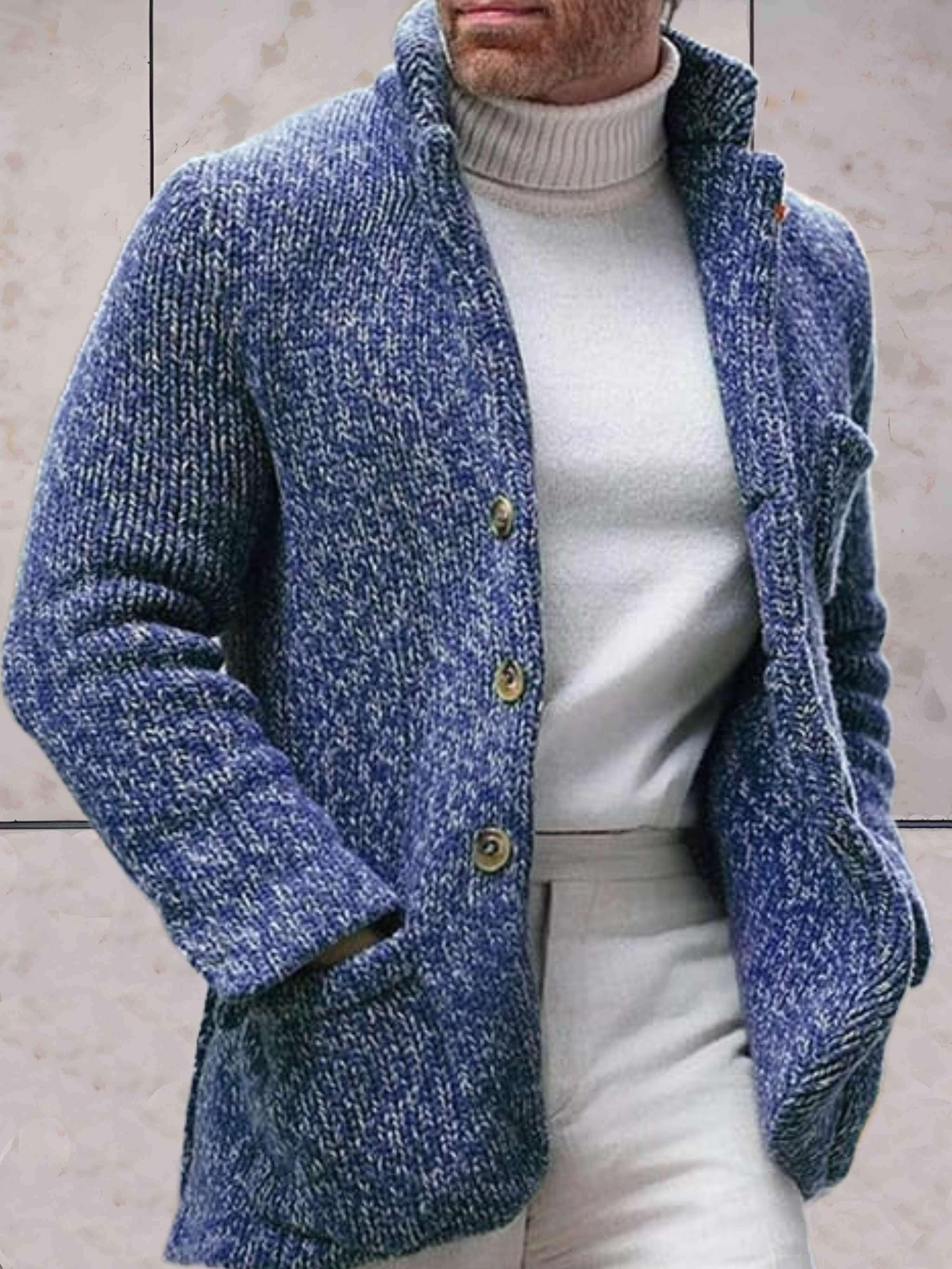 Hector - Lässige Strickjacke mit hohem Halsausschnitt und Knopfverschluss