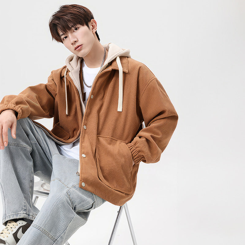 Herrenjacke aus samtigem Cord mit Kapuze - Ultra bequem und gefüttert