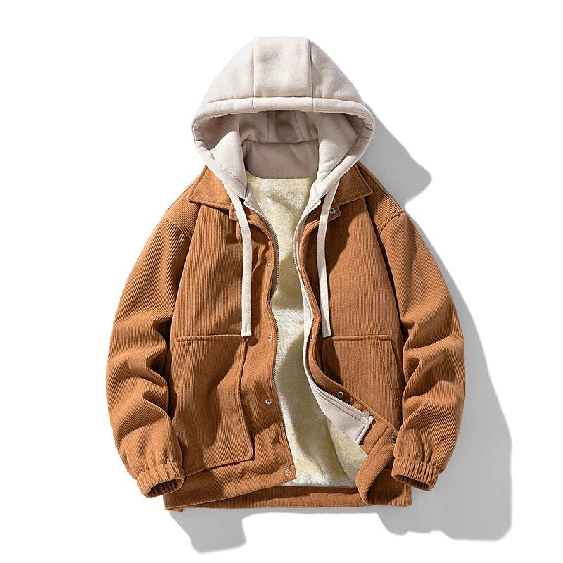 Herrenjacke aus samtigem Cord mit Kapuze - Ultra bequem und gefüttert