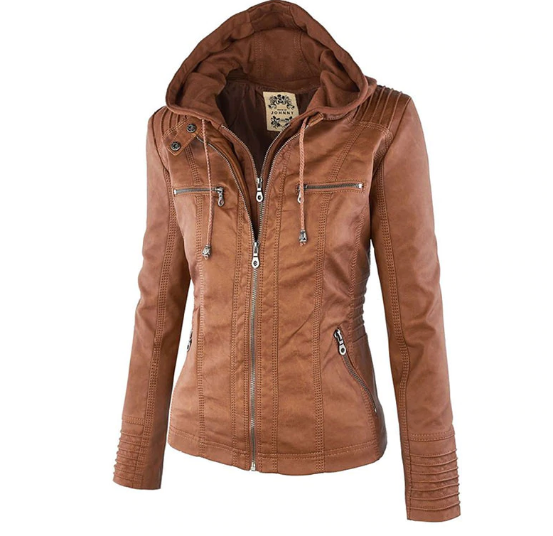 Kiaras - Lederjacke mit Kapuze für Damen