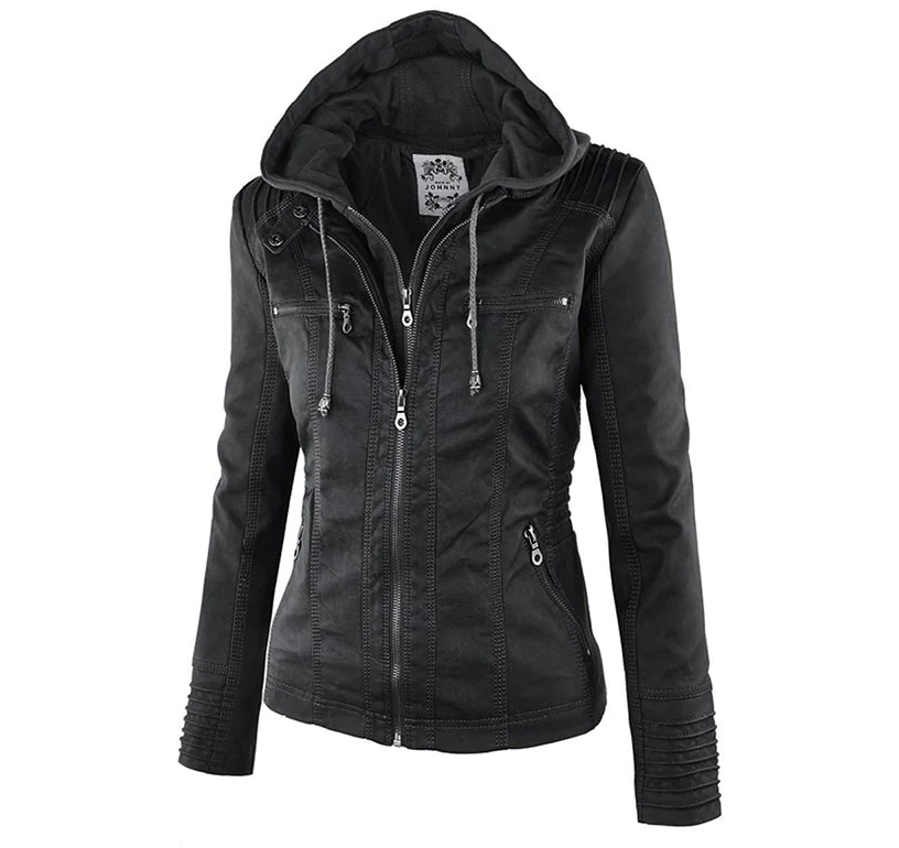 Kiaras - Lederjacke mit Kapuze für Damen