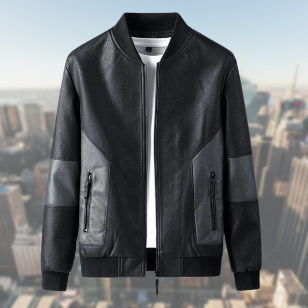 Benjamin - Herren Lederjacke mit Patchwork und Reißverschlusstaschen
