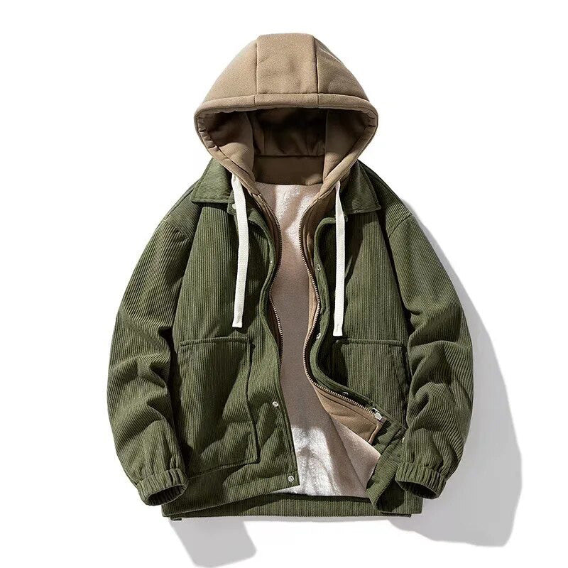 Herrenjacke aus samtigem Cord mit Kapuze - Ultra bequem und gefüttert