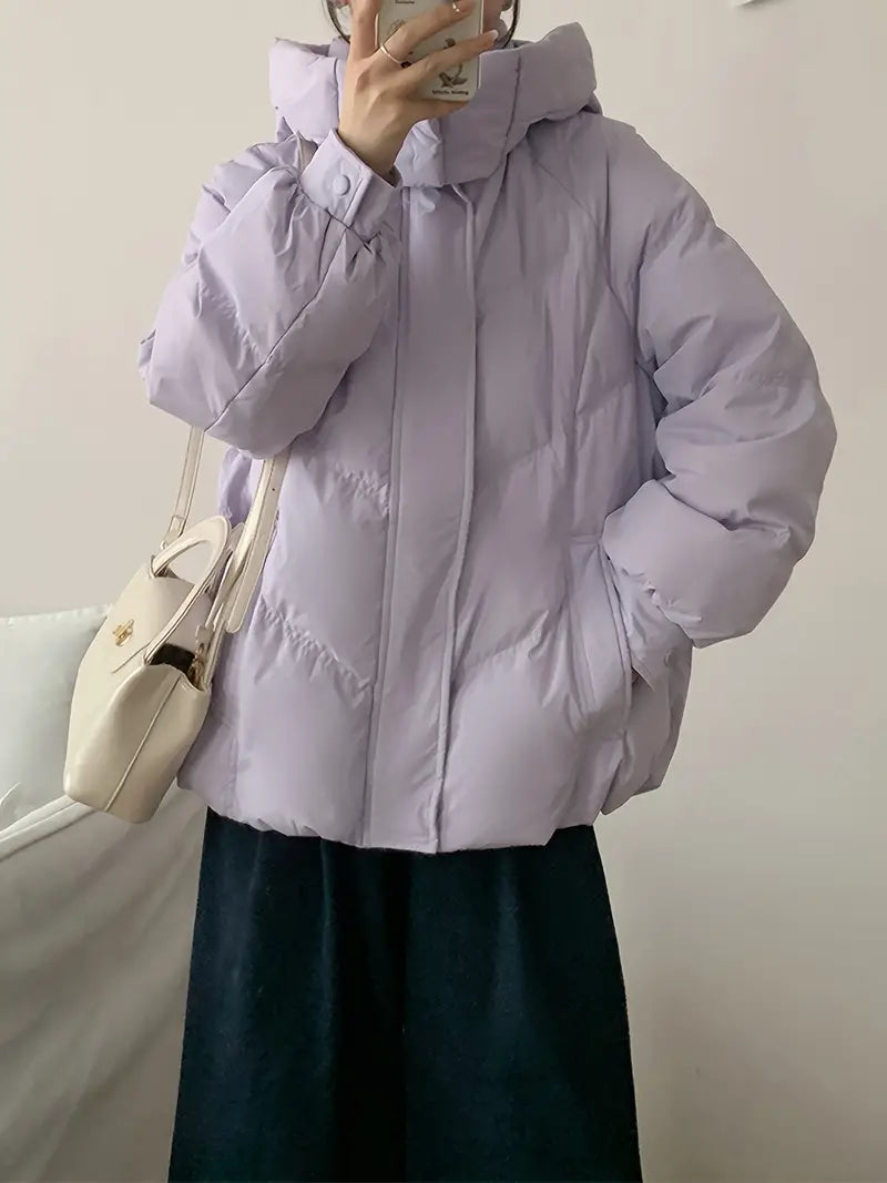 Elegante Damen-Fleece-Winterjacke mit langen Ärmeln, einfarbig, klassischer und zeitloser Stil