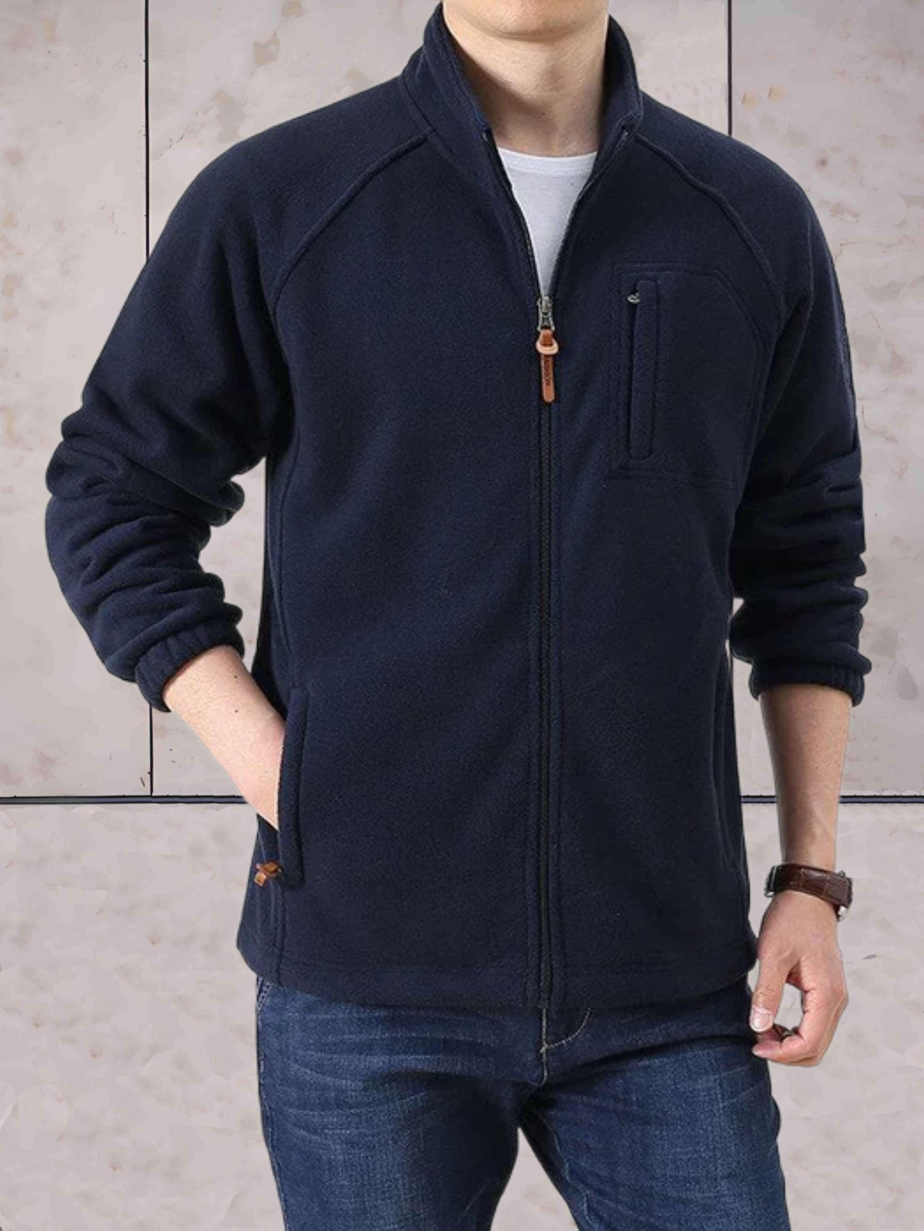 Mark - Lässige Fleecejacke mit Stehkragen, Taschen und durchgehendem Reißverschluss