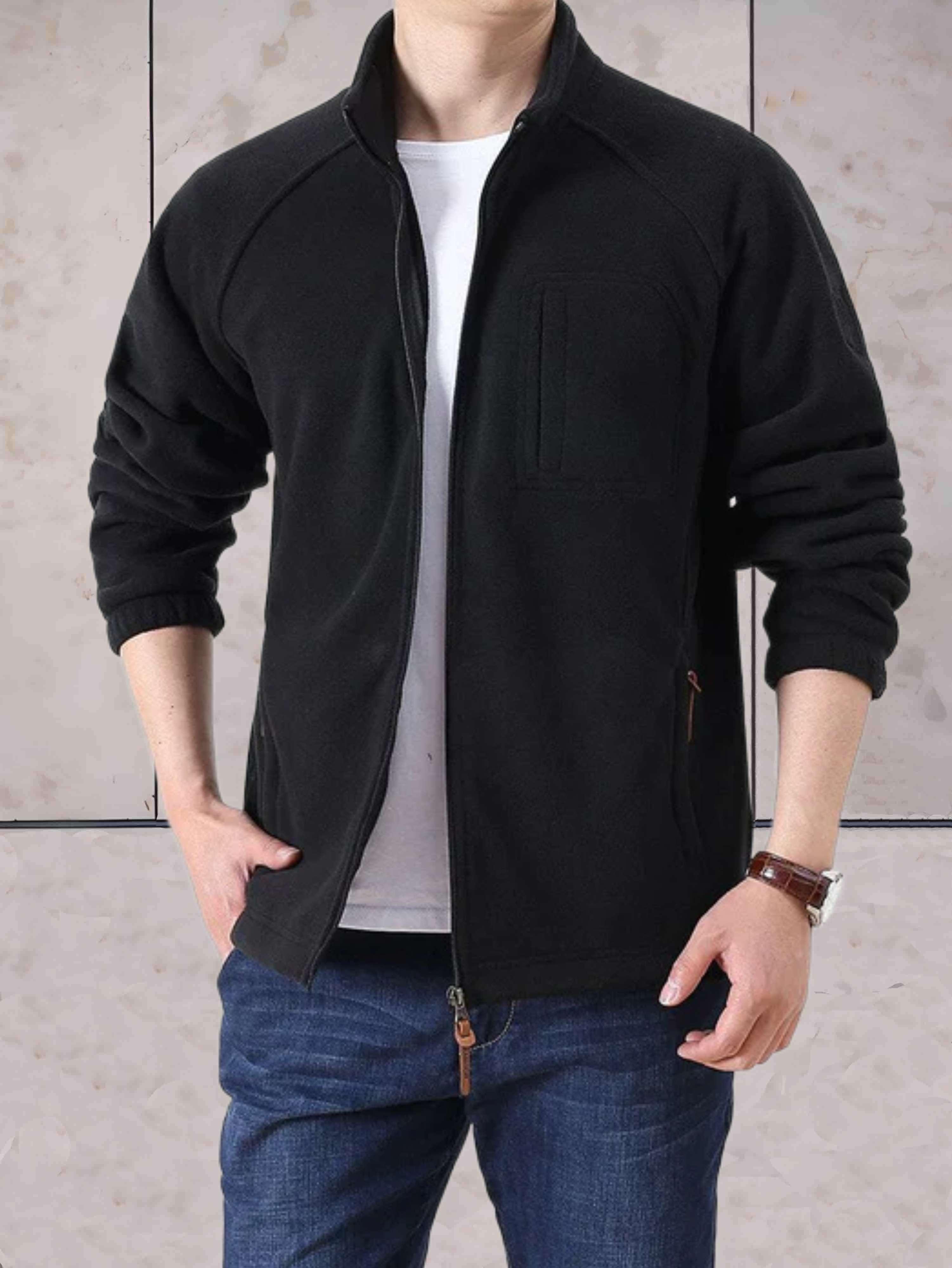 Mark - Lässige Fleecejacke mit Stehkragen, Taschen und durchgehendem Reißverschluss