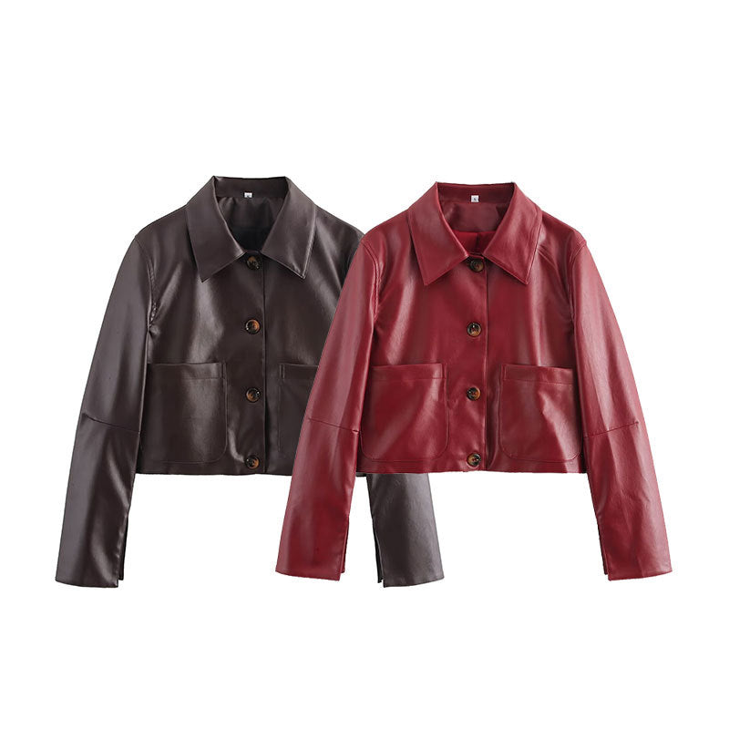 Elegante Lederjacke Mueler-mode, einfarbig und zeitlos
