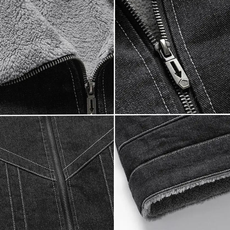 Ingo - Herren Dicke Warme Lammfellmantel Enge Denimjacke