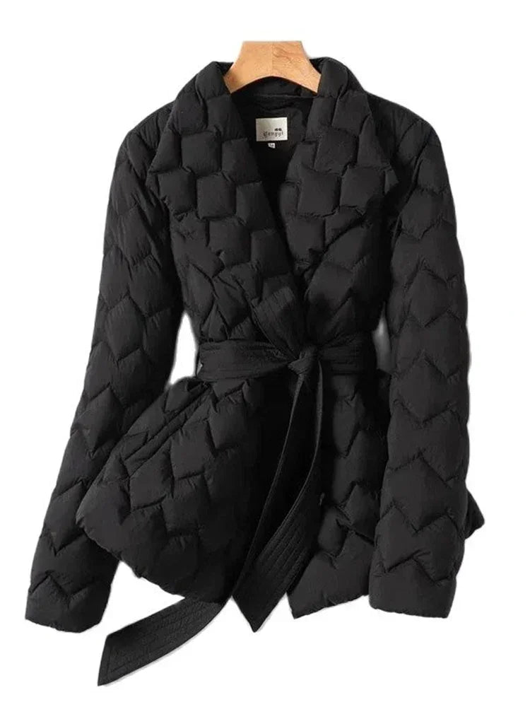 Chic Daunenjacke mit Gürtel – Ein Eleganter und Raffinierter Stil