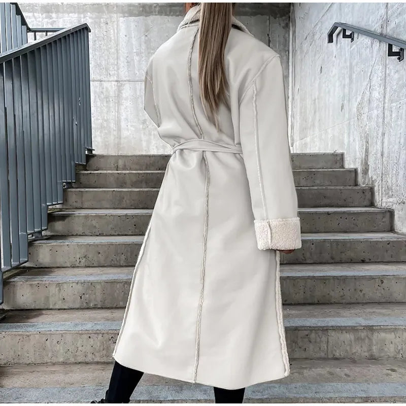 Adella - Lange Lederjacke mit Pelz