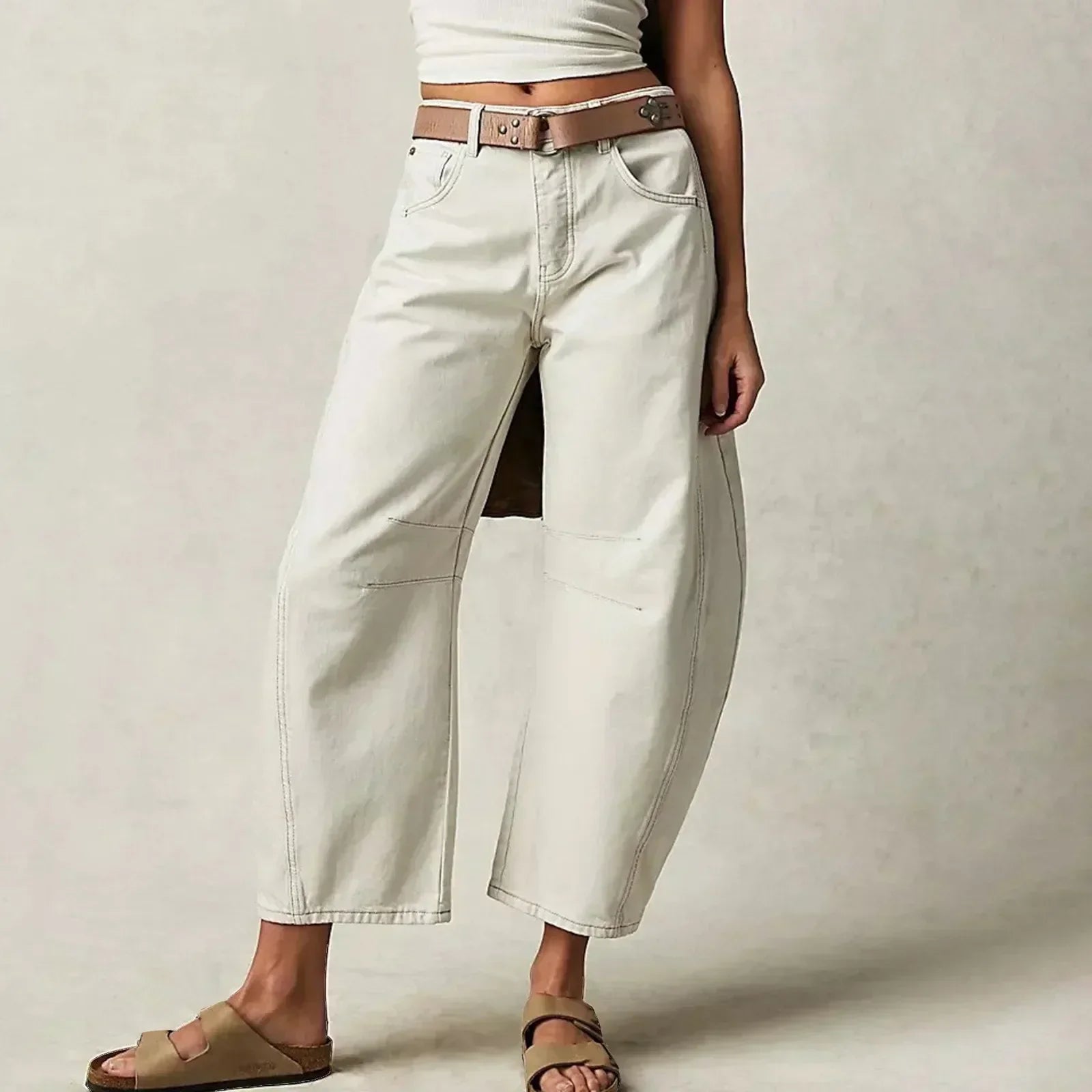 Yareli | Damen Hohe Taille Lässig Hose | Weitem Bein